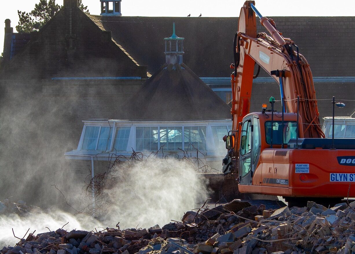 digger, excavator, ground works, earth works, rubble, construction site, work, building